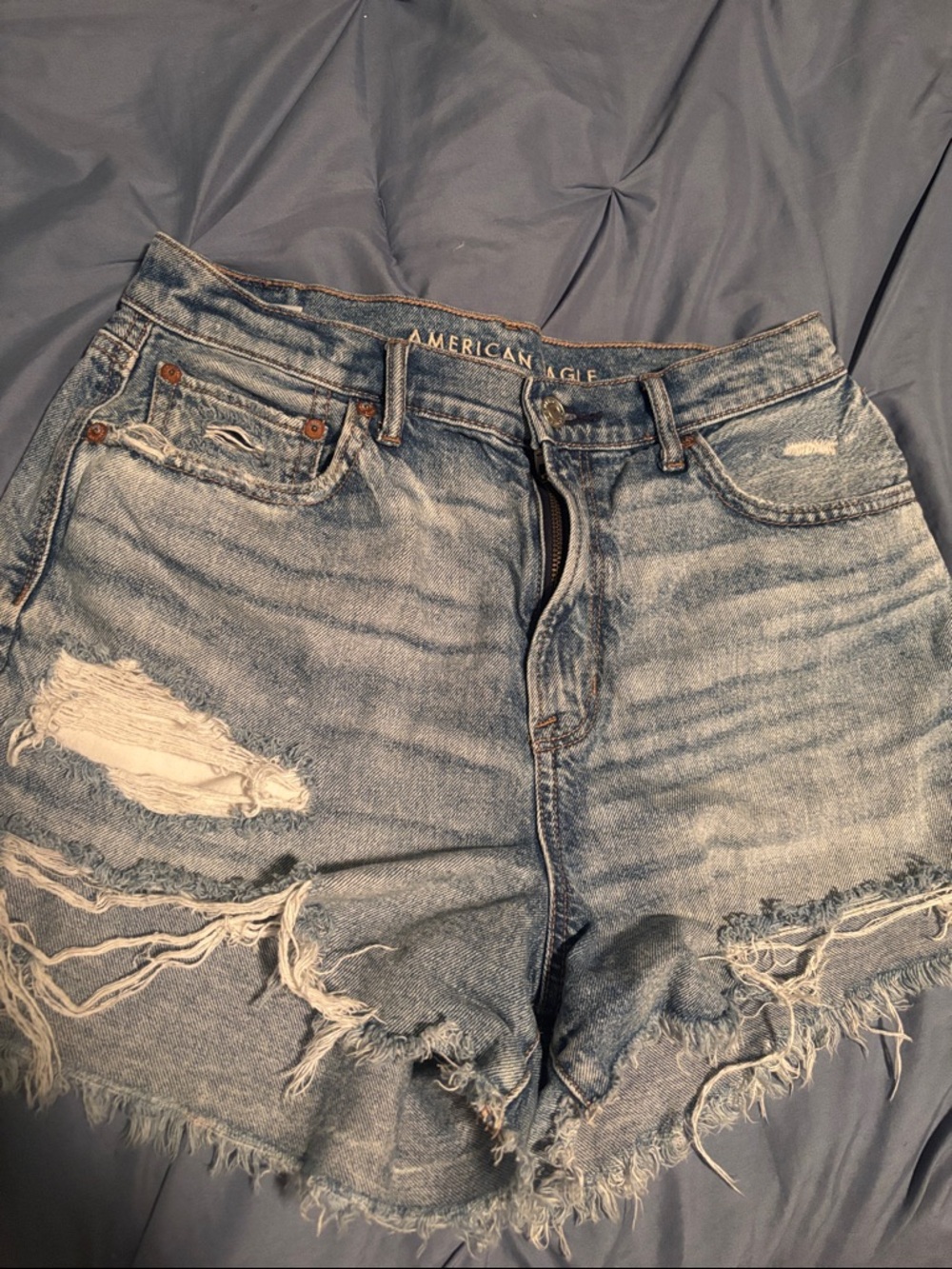 American Eagle Light Blue Denim Shorts with Embroidered Logo